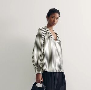 Oversized Cream And Black Striped Blouse